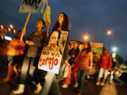 Manifestantes participaron hoy en una protesta en solidaridad con los pobladores de la región Cajamarca. EFE  /