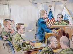 Interpretación artística del juicio a Bradley Manning durante la primera audiencia. EU no permite fotografiar los juicios. EFE  /