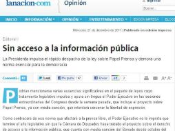 La editorial fue publicada hoy en el portal oficial de La Nación. ESPECIAL  /