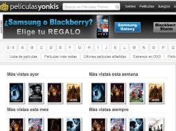 Página web 'Películas Yonkis' que ahora es denunciada junto a otros sitios similares. ESPECIAL  /