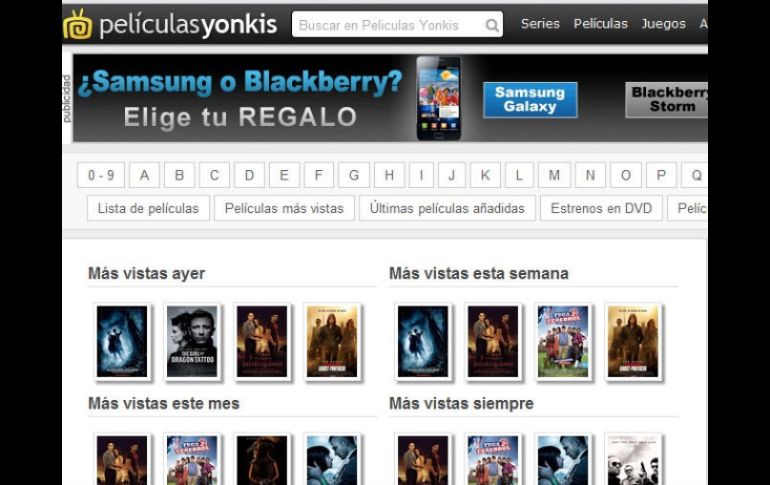 Página web 'Películas Yonkis' que ahora es denunciada junto a otros sitios similares. ESPECIAL  /