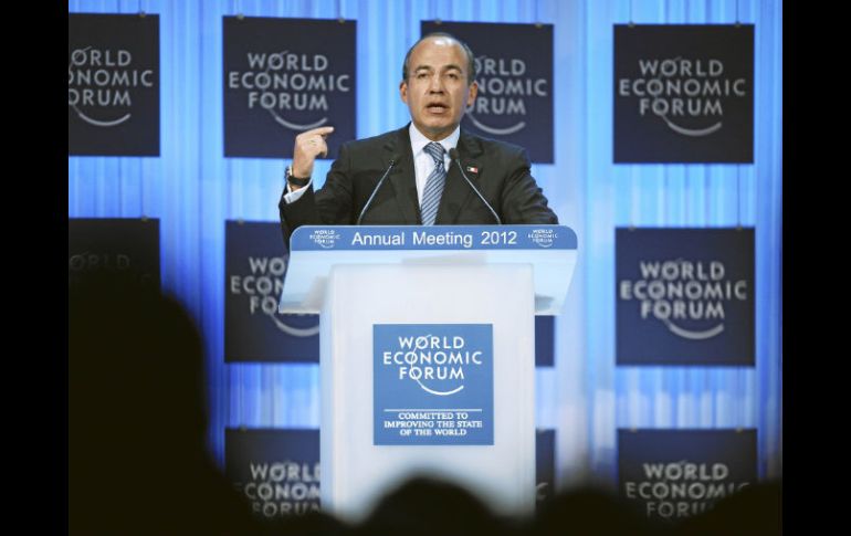 El presidente Felipe Calderón durante su intervención en el FEM en Davos. NTX  /