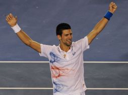 Djokovic celebra su victoria sobre el británico Murray, luego de ganar el partido semifinal el del Abierto de Australia. AFP  /