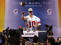 El quarterback neoyorquino Eli Manning disfrutó de su encuentro con los medios. AP  /
