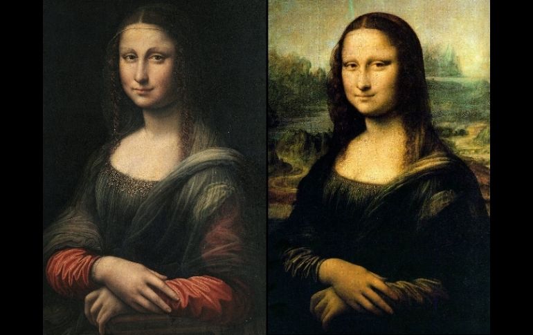 A la izquierda 'La Gioconda' del Museo de El Prado en España, del lado derecho la del Museo del Louvre de París. ESPECIAL  /