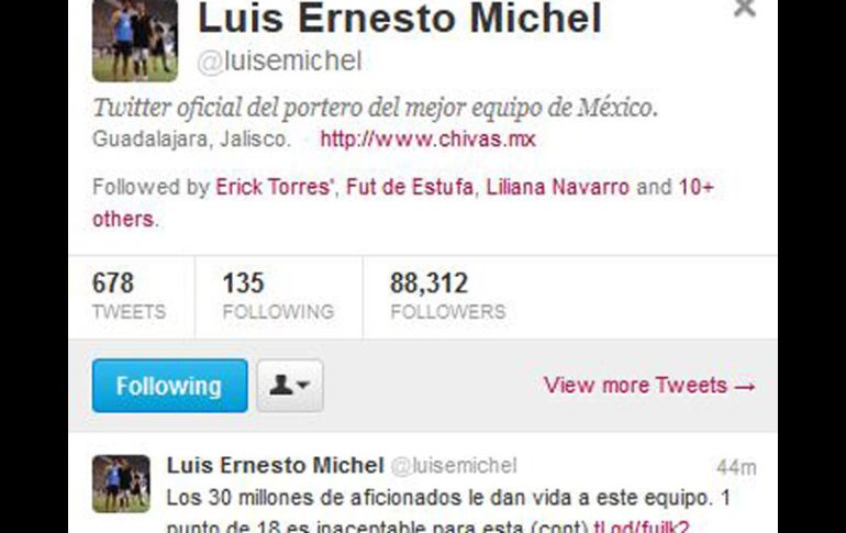 El twitter de Luis Michel tomado de la red social. ESPECIAL  /