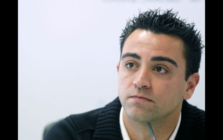 Xavi Hernández, durante la conferencia de prensa, en la que fue nombrado embajador de la Obra Social de la Fundación La Caixa. REUTERS  /