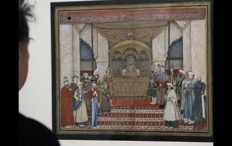 Gobelino que representa al Emperador Mogol Bahadur Shah II en Darbar. EFE  /