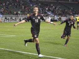 El jugador de México Erick Torres celebra su anotación ante Panamá. EFE  /