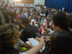 Presuntos trabajadores de la Compañía Mexicana de Aviación impidieron el acto de campaña de Vázquez Mota. NOTIMEX  /