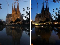 La Sagrada Familia de Barcelona: Con iluminación artificial y durante la Hora del Planeta, sólo con la luz de su majestuosidad. EFE  /