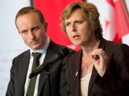 La comisaria europea de Acción por el Clima, Connie Hedegaard, al final de la conferencia. AFP  /