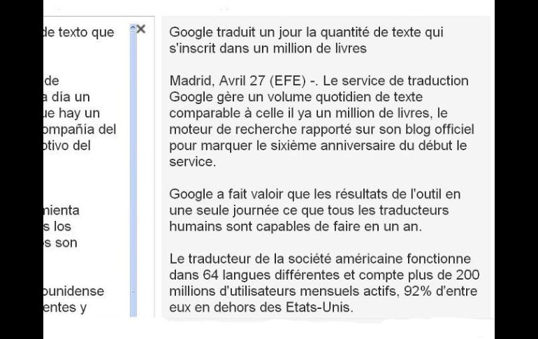 El traductor de Google permite traducciones a idiomas como el esukera, tamil, persa, esperanto, francés, inglés y 58 más. ESPECIAL  /