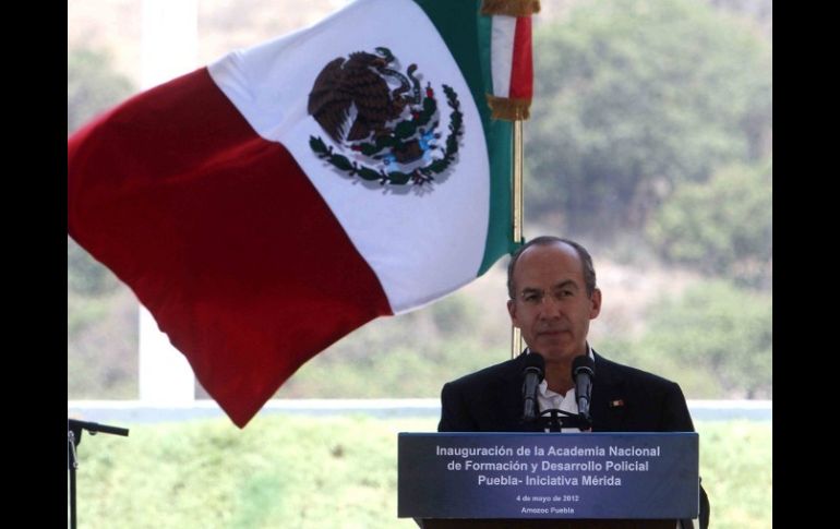 Felipe Calderón durante la inauguración de la Academia General Ignacio Zaragoza en Puebla. EL UNIVERSAL  /