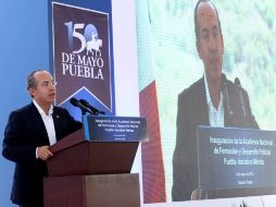 Felipe Calderón en la inauguración de la Academia Nacional de Formación y Desarrollo Policial en Puebla. NOTIMEX  /