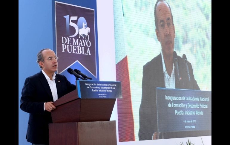 Felipe Calderón en la inauguración de la Academia Nacional de Formación y Desarrollo Policial en Puebla. NOTIMEX  /