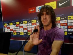 El capitán del Barcelona, Carles Puyol, durante conferencia de prensa en la ciudad deportiva de Sant Joan Despí. EFE  /