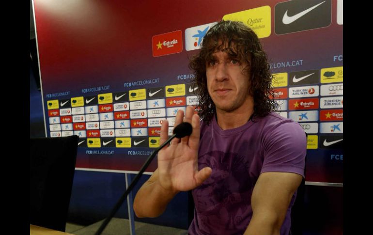 El capitán del Barcelona, Carles Puyol, durante conferencia de prensa en la ciudad deportiva de Sant Joan Despí. EFE  /