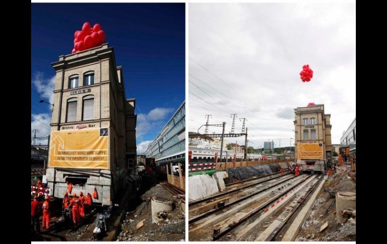 Secuencia de imagenes donde se aprecia el movimiento del edificio logrado hasta el segundo día de labores. REUTERS  /