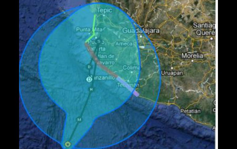 Trayectoria esperada del huracán ''Bud'' en los próximos días, según el Centro Nacional de Huracanes de EU.  /