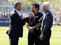 Andrés Fassi, Hugo Sánchez y Ariel González en la práctica de los Tuzos. MEXSPORT  /