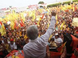 López Obrador durante acto de campaña realizado este lunes en Cosoleacaque, Veracruz. EL UNIVERSAL  /