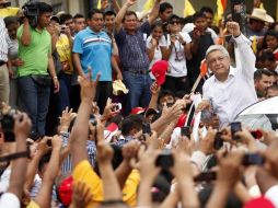 Andrés Manuel López Obrador durante acto de campaña realizado este lunes en Cosoleacaque, Veracruz. EL UNIVERSAL  /