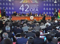 Vista general de la primera sesión de la 42 Asamblea de la OEA, en Cochabamba, Bolivia. EFE  /