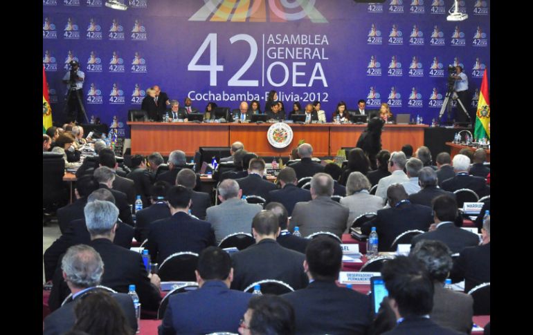 Vista general de la primera sesión de la 42 Asamblea de la OEA, en Cochabamba, Bolivia. EFE  /