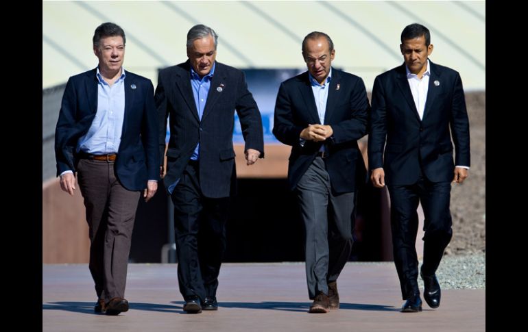 Los presidentes Colombia, Juan Manuel Santos; Chile, Sebastián Piñera; de México, Felipe Calderón; y Perú, Ollanta Humala. AFP  /