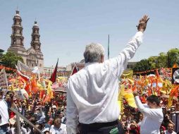 Andrés Manuel López Obrador durante un acto de campaña celebrado en el centro de Aguascalientes. EL UNIVERSAL  /