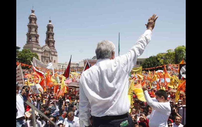 Andrés Manuel López Obrador durante un acto de campaña celebrado en el centro de Aguascalientes. EL UNIVERSAL  /