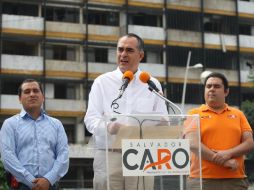 Salvador Caro en su discurso en Plaza Juárez. ESPECIAL  /