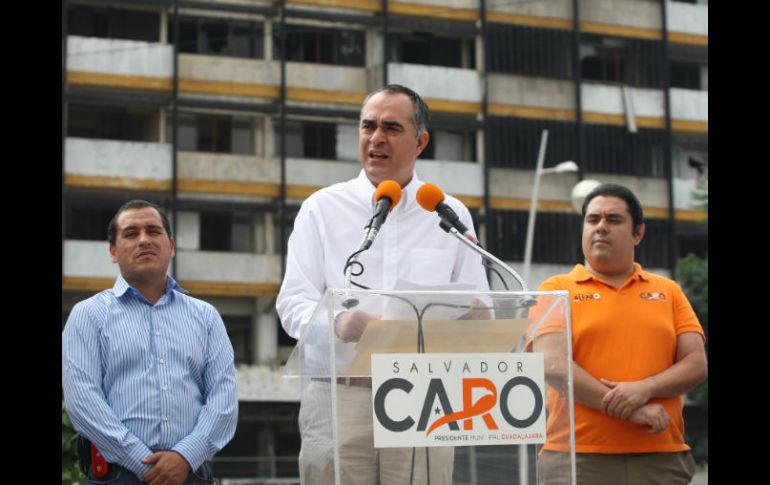 Salvador Caro en su discurso en Plaza Juárez. ESPECIAL  /