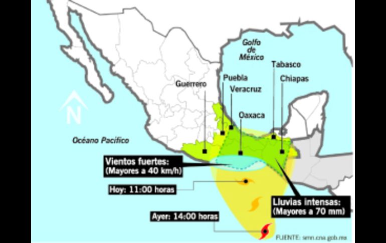 Trayectoria del huracán ''Carlotta''.  /