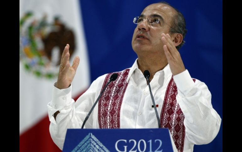 Felipe Calderón en un centro de convenciones en Los Cabos, previo a la cumbre del G20. EFE  /