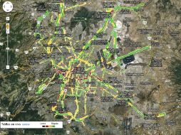 Los tramos más complicados para circular se marcan de color rojo. Amarillos y verdes tienen menos carga vehicular. ESPECIAL  /