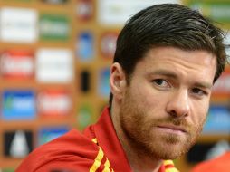 Xabi Alonso durante la rueda de prensa que ofreció hoy en la localidad polaca de Gniewino. AFP  /