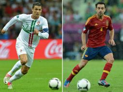 Cristiano Ronaldo (i) y Xavi Hernández se enfrentarán mañana defendiendo a sus respectivas selecciones. AFP  /