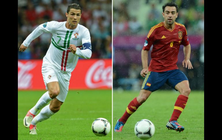 Cristiano Ronaldo (i) y Xavi Hernández se enfrentarán mañana defendiendo a sus respectivas selecciones. AFP  /