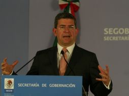 José Oscar Vega Marín en conferencia de prensa en instalaciones de la Secretaría de Gobernación. NTX  /