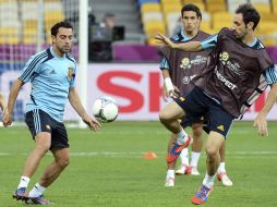 Los jugadores de España cerraron su preparación con una práctica en el Estadio Olímpico de Kiev. EFE  /