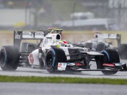 Sergio Pérez paso problemas con la lluvia en el circuito de Silverstone. EFE  /