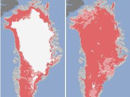 El hielo que cubre habitualmente Groenlandia llegó a desaparecer casi por completo de su superficie durante varios días. EFE  /