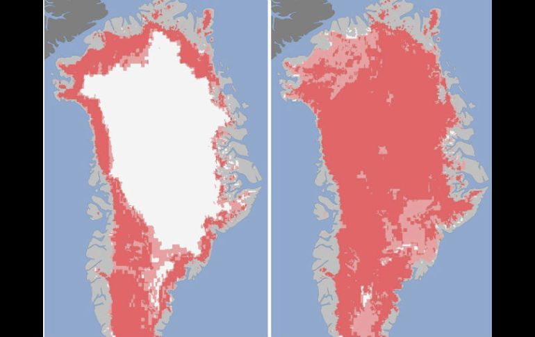 El hielo que cubre habitualmente Groenlandia llegó a desaparecer casi por completo de su superficie durante varios días. EFE  /