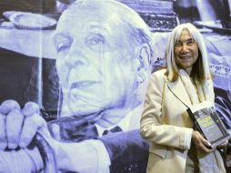 La viuda del escritor Jorge Luis Borges, María Kodama, durante una rueda de prensa donde fue presentada la muestra. EFE  /