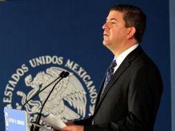 El secretario ejecutivo del SNSP, Óscar Vega, en conferencia de prensa en la Segob, abordando el tema de la Prevención del Delito. NTX  /