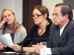 Christine Assange (c), durante su encuentro con el canciller ecuatoriano, Ricardo Patiño. REUTERS  /