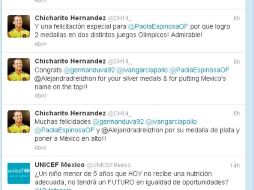 Javier Hernández felicitó a la medallista olímpica. Imagen de @CH_14. ESPECIAL  /