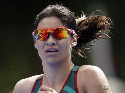 La triatleta zacatecana, durante la carrera de atletismo. EFE  /